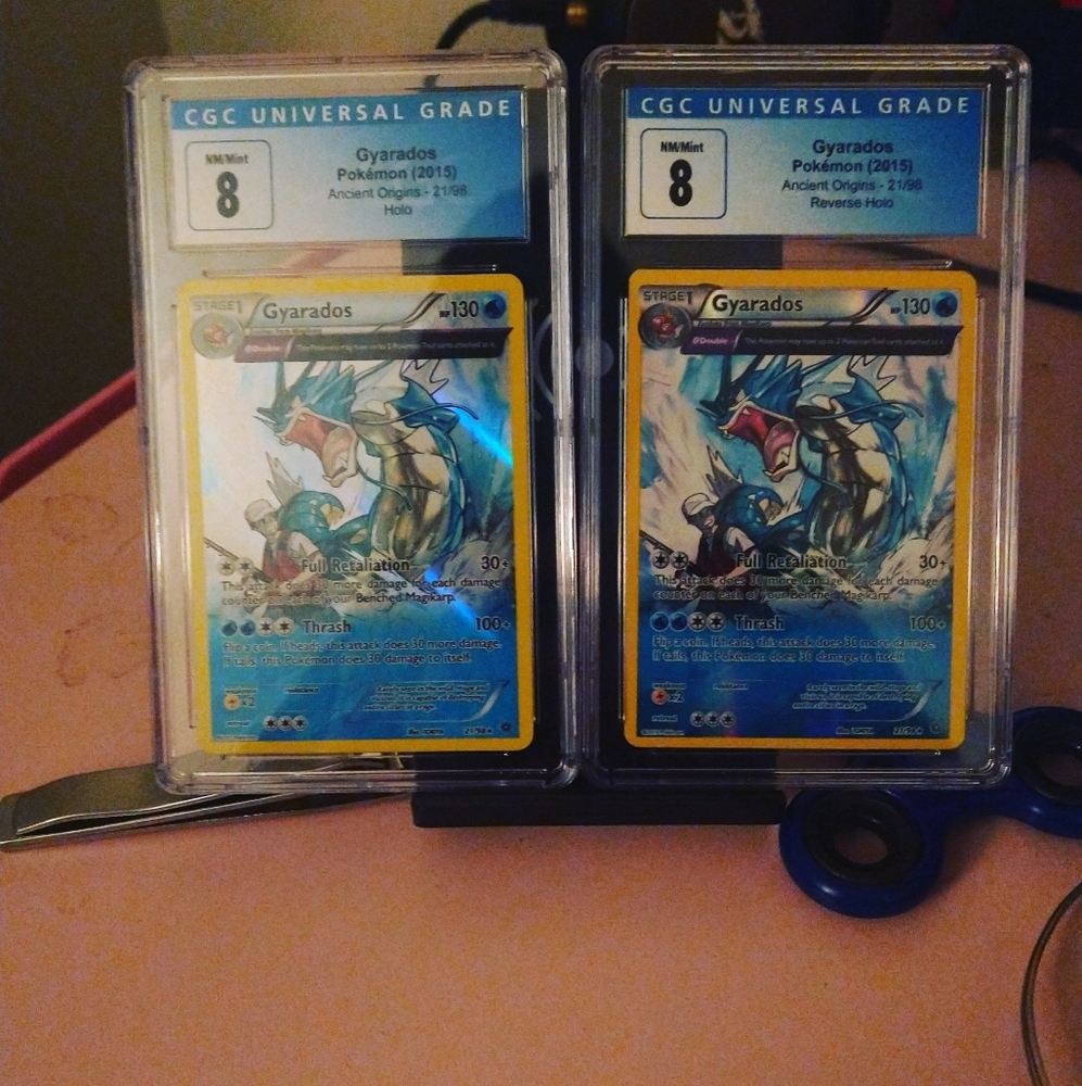 Two Psa 8 Gyarados hollow and reverse 2015 from ancient Origins